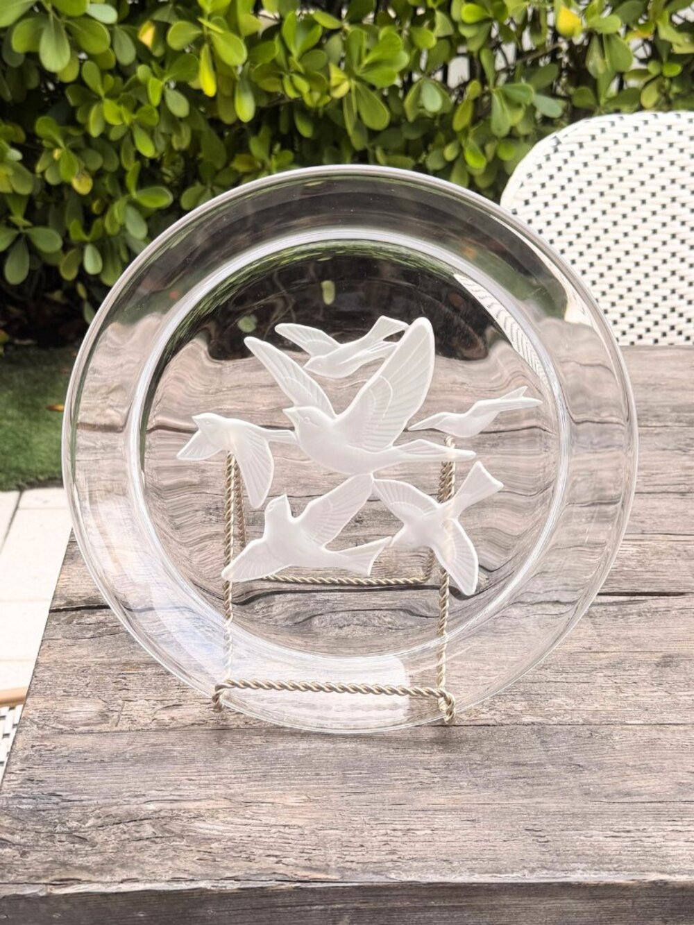 Vintage Sasaki Crystal Plate WINGS Intaglio Frosted Birds in Flight 12.5" 1980's